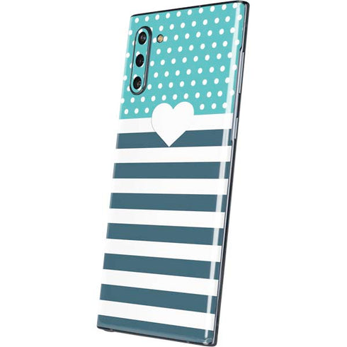 Polka Dots and Stripes Heart in Blue Galaxy Note 10 Skin