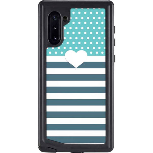 Polka Dots and Stripes Heart in Blue Galaxy Note 10 Waterproof Case
