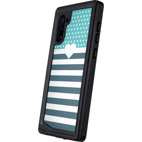 Polka Dots and Stripes Heart in Blue Galaxy Note 10 Waterproof Case