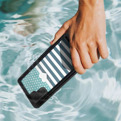 Polka Dots and Stripes Heart in Blue Galaxy Note 10 Waterproof Case