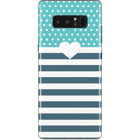 Polka Dots and Stripes Heart in Blue Galaxy Note 8 Skin