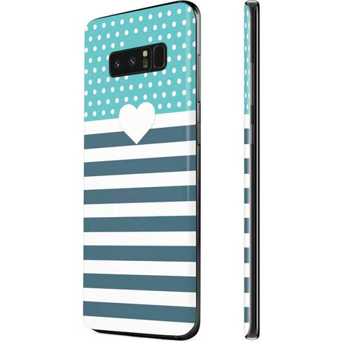 Polka Dots and Stripes Heart in Blue Galaxy Note 8 Skin