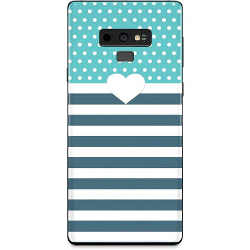 Polka Dots and Stripes Heart in Blue Galaxy Note 9 Skin