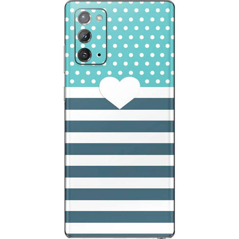 Polka Dots and Stripes Heart in Blue Galaxy Note20 5G Skin