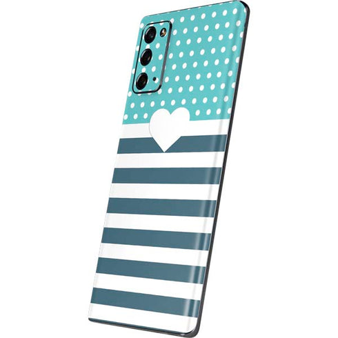 Polka Dots and Stripes Heart in Blue Galaxy Note20 5G Skin