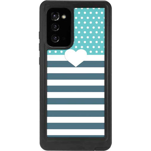 Polka Dots and Stripes Heart in Blue Galaxy Note20 5G Waterproof Case