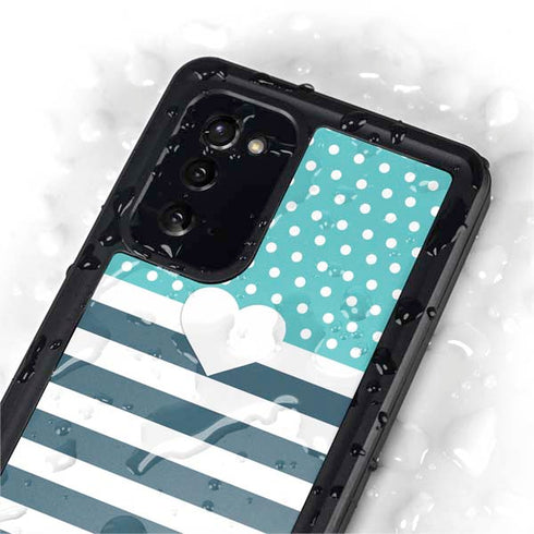 Polka Dots and Stripes Heart in Blue Galaxy Note20 5G Waterproof Case