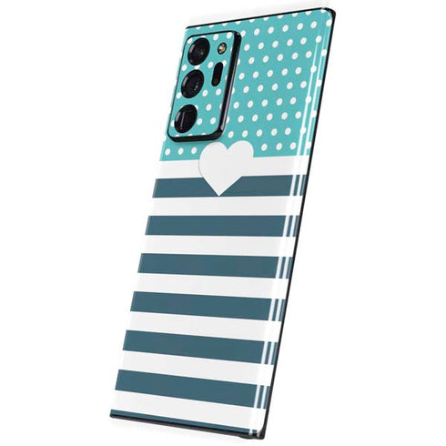 Polka Dots and Stripes Heart in Blue Galaxy Note20 Ultra 5G Skin