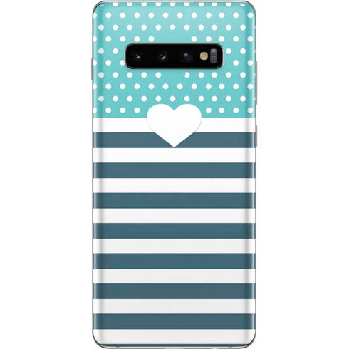 Polka Dots and Stripes Heart in Blue Galaxy S10 Plus Skin