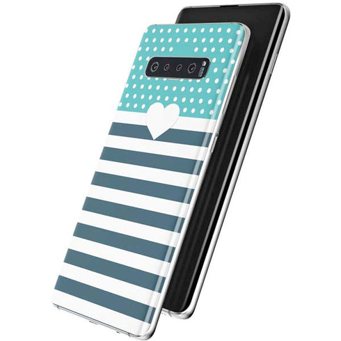Polka Dots and Stripes Heart in Blue Galaxy S10 Skin
