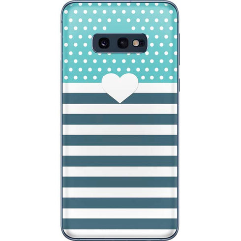 Polka Dots and Stripes Heart in Blue Galaxy S10e Skin