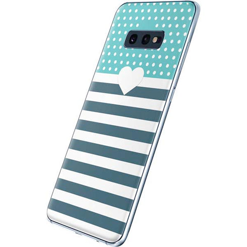 Polka Dots and Stripes Heart in Blue Galaxy S10e Skin