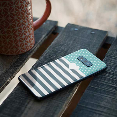 Polka Dots and Stripes Heart in Blue Galaxy S10e Skin
