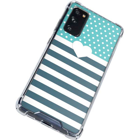 Polka Dots and Stripes Heart in Blue Galaxy S20 FE Clear Case