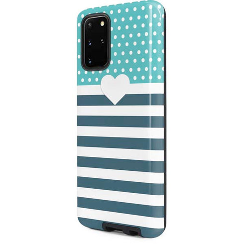 Polka Dots and Stripes Heart in Blue Galaxy S20 Plus Pro Case