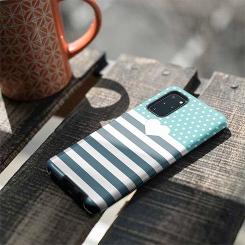 Polka Dots and Stripes Heart in Blue Galaxy S20 Plus Pro Case