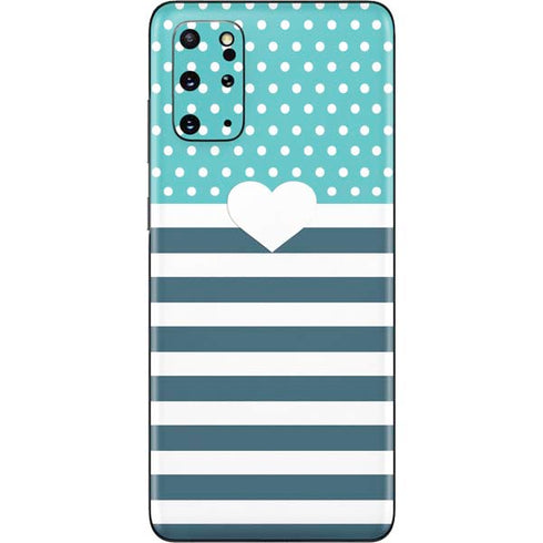 Polka Dots and Stripes Heart in Blue Galaxy S20 Plus Skin