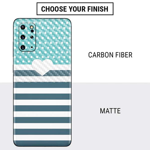 Polka Dots and Stripes Heart in Blue Galaxy S20 Plus Skin