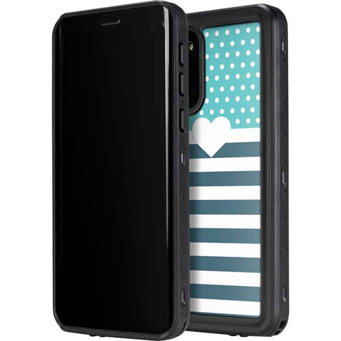 Polka Dots and Stripes Heart in Blue Galaxy S20 Plus Waterproof Case