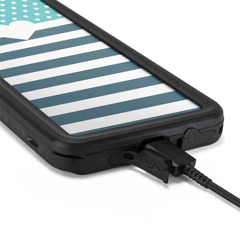 Polka Dots and Stripes Heart in Blue Galaxy S20 Plus Waterproof Case