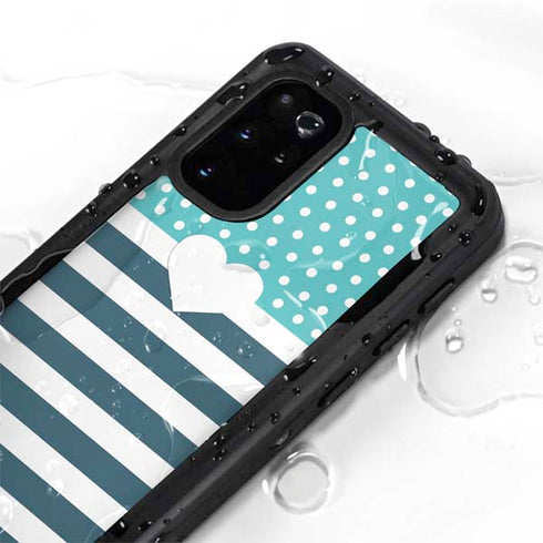 Polka Dots and Stripes Heart in Blue Galaxy S20 Plus Waterproof Case