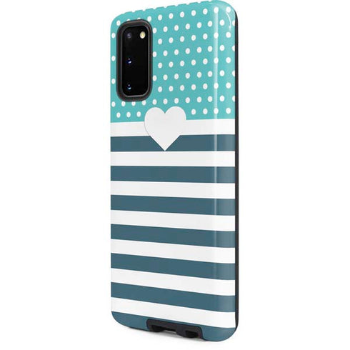 Polka Dots and Stripes Heart in Blue Galaxy S20 Pro Case