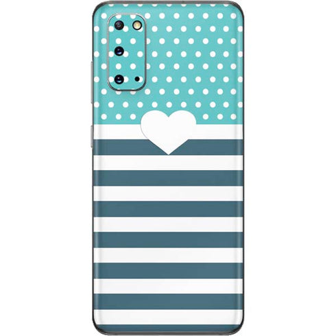 Polka Dots and Stripes Heart in Blue Galaxy S20 Skin