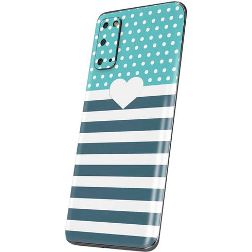 Polka Dots and Stripes Heart in Blue Galaxy S20 Skin