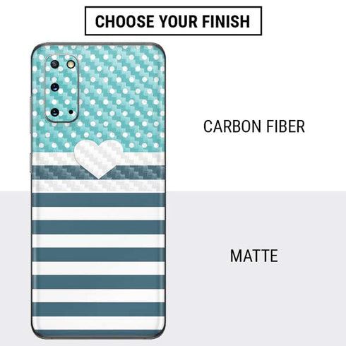 Polka Dots and Stripes Heart in Blue Galaxy S20 Skin