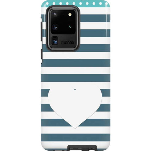 Polka Dots and Stripes Heart in Blue Galaxy S20 Ultra 5G Pro Case