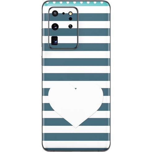 Polka Dots and Stripes Heart in Blue Galaxy S20 Ultra 5G Skin