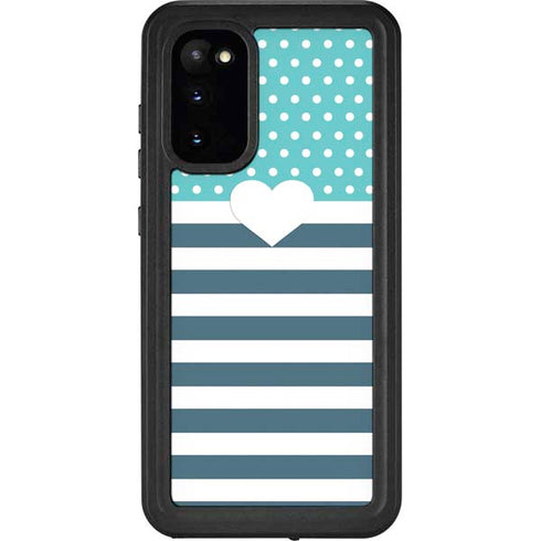 Polka Dots and Stripes Heart in Blue Galaxy S20 Waterproof Case