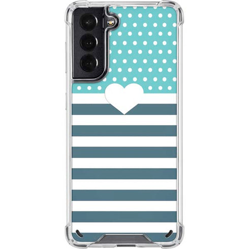 Polka Dots and Stripes Heart in Blue Galaxy S21 5G Clear Case