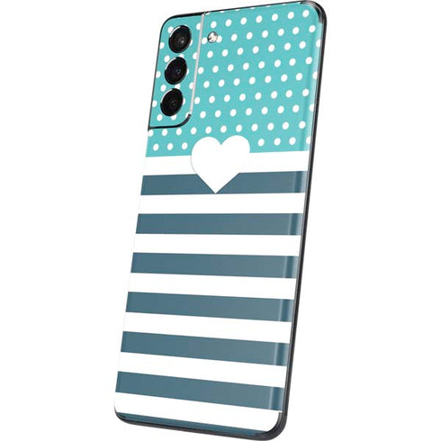 Polka Dots and Stripes Heart in Blue Galaxy S21 5G Skin