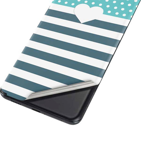 Polka Dots and Stripes Heart in Blue Galaxy S21 5G Skin