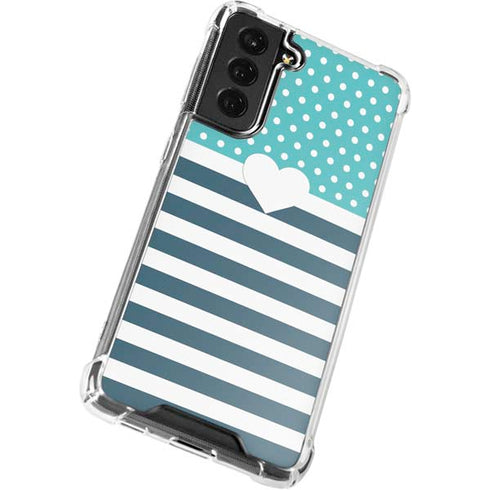 Polka Dots and Stripes Heart in Blue Galaxy S21 FE Clear Case