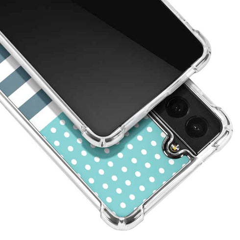 Polka Dots and Stripes Heart in Blue Galaxy S21 FE Clear Case