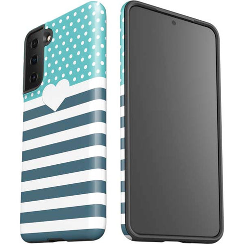 Polka Dots and Stripes Heart in Blue Galaxy S21 FE Pro Case