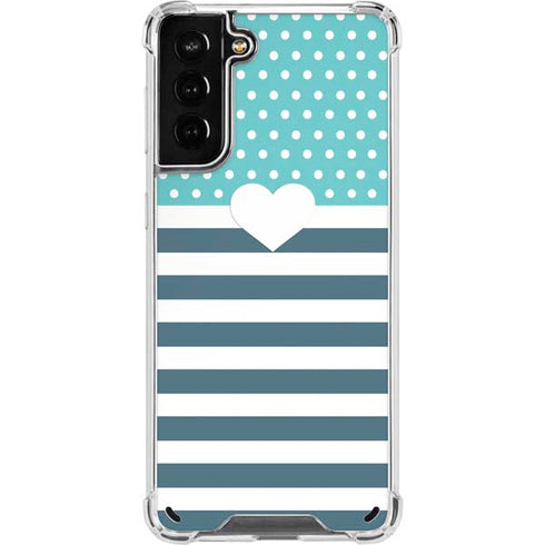 Polka Dots and Stripes Heart in Blue Galaxy S21 Plus 5G Clear Case