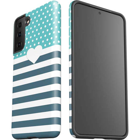 Polka Dots and Stripes Heart in Blue Galaxy S21 Plus 5G Pro Case