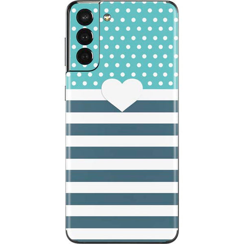 Polka Dots and Stripes Heart in Blue Galaxy S21 Plus 5G Skin