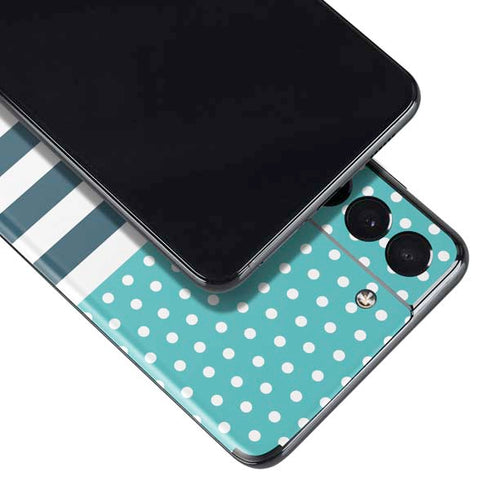 Polka Dots and Stripes Heart in Blue Galaxy S21 Plus 5G Skin