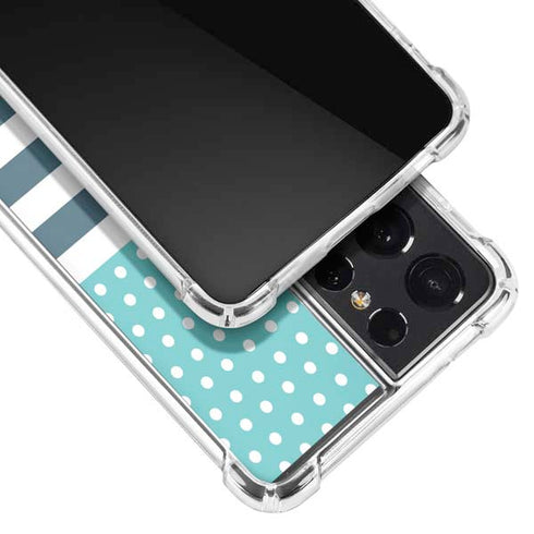 Polka Dots and Stripes Heart in Blue Galaxy S21 Ultra 5G Clear Case