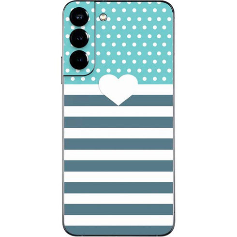 Polka Dots and Stripes Heart in Blue Galaxy S22 Plus Skin