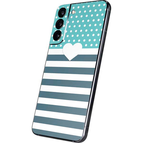 Polka Dots and Stripes Heart in Blue Galaxy S22 Plus Skin