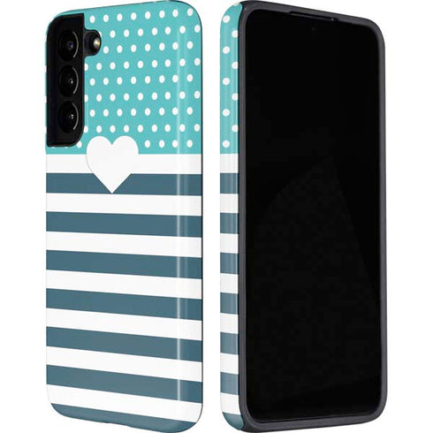 Polka Dots and Stripes Heart in Blue Galaxy S22 Pro Case