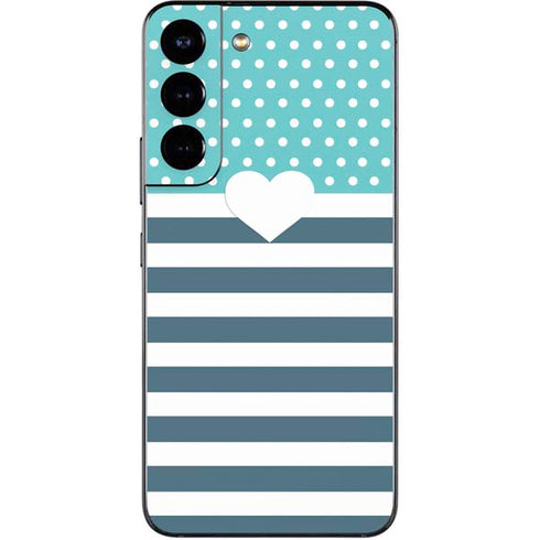 Polka Dots and Stripes Heart in Blue Galaxy S22 Skin