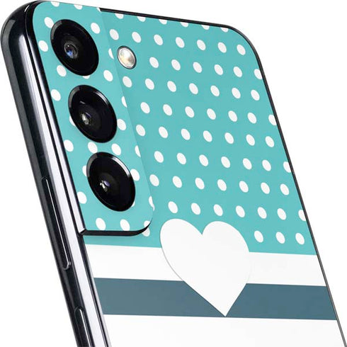 Polka Dots and Stripes Heart in Blue Galaxy S22 Skin