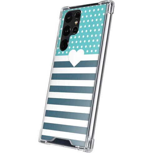 Polka Dots and Stripes Heart in Blue Galaxy S22 Ultra Clear Case