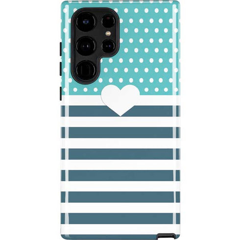 Polka Dots and Stripes Heart in Blue Galaxy S22 Ultra Pro Case